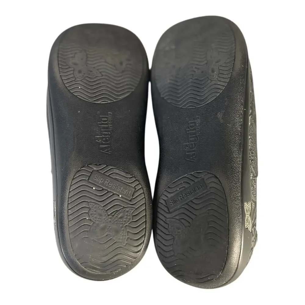 Alegria Keli Professional Black Embossed Paisley Pattern Leather Clogs 38 (8)